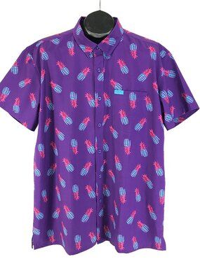 Retro Rifle Painkiller Pineapple Grenade Button Down Shirt Men's Size 2XL Purple